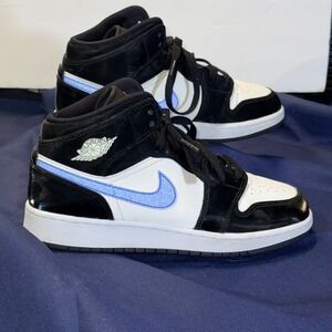 Nike Jordan 1 Mid SE GS Blue Racier Black White 554725-084 Youth Size 6.5Y/7.5w